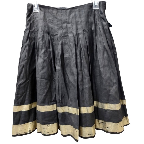 Ralph Lauren Linen Skirt Black Gold Trim Pleated Women's Size 4 - Picture 1 of 8
